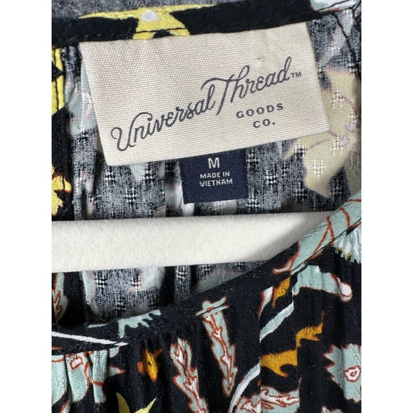 Universal Thread Mini Dress Womens Medium Black Floral Boho Tiered Festival - Picture 4 of 12